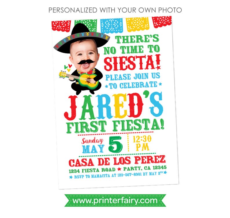 Fiesta First Birthday Invitation, Mariachi Theme (Digital Personalized Invitation)