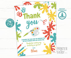 Art Birthday Thank You Card, Editable Paint Party (Digital Item)