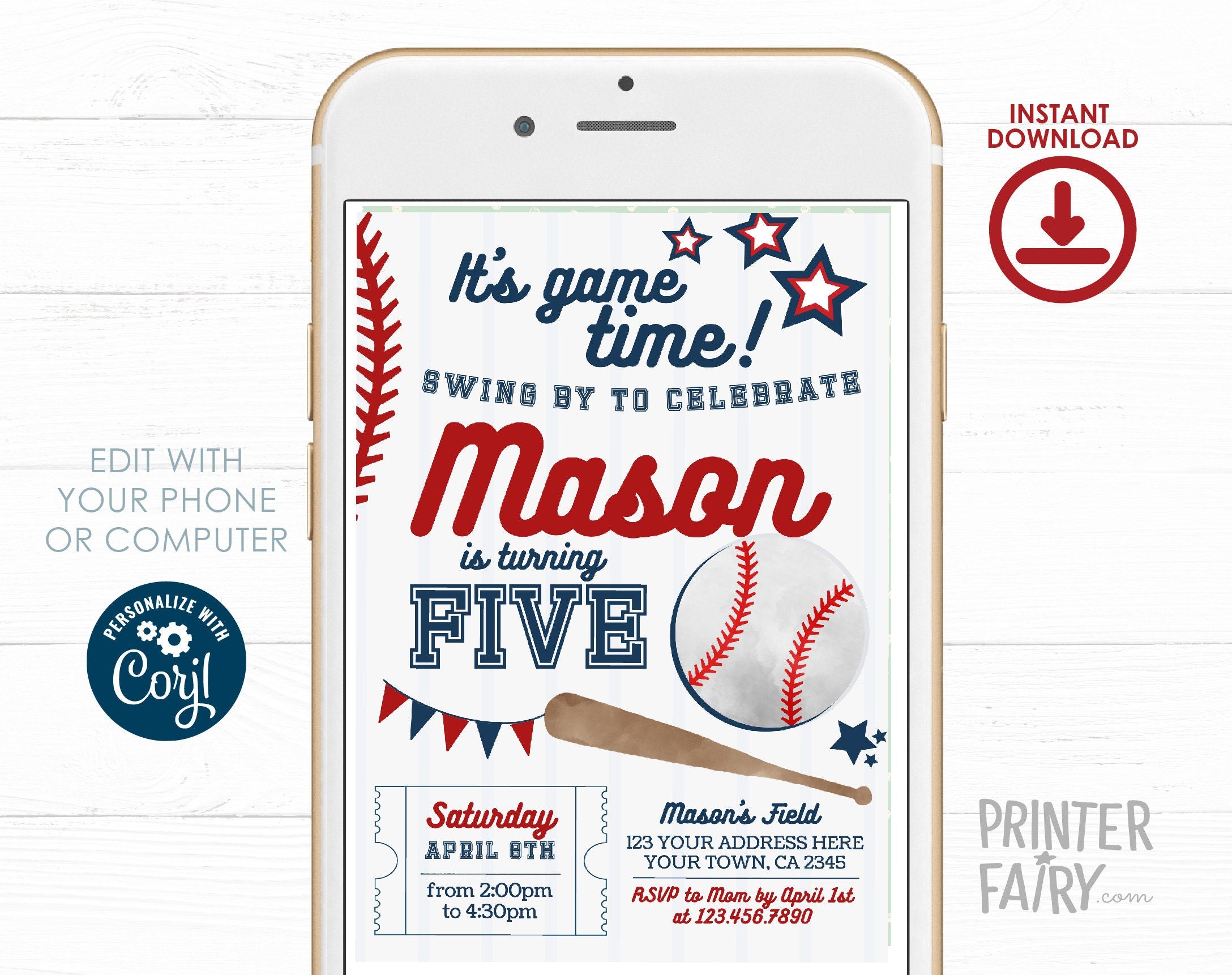 Editable Baseball Birthday Invitation, Sports Party (Digital)