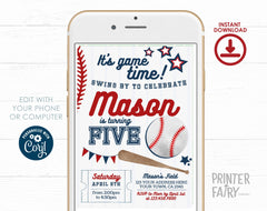 Editable Baseball Birthday Invitation, Sports Party (Digital)