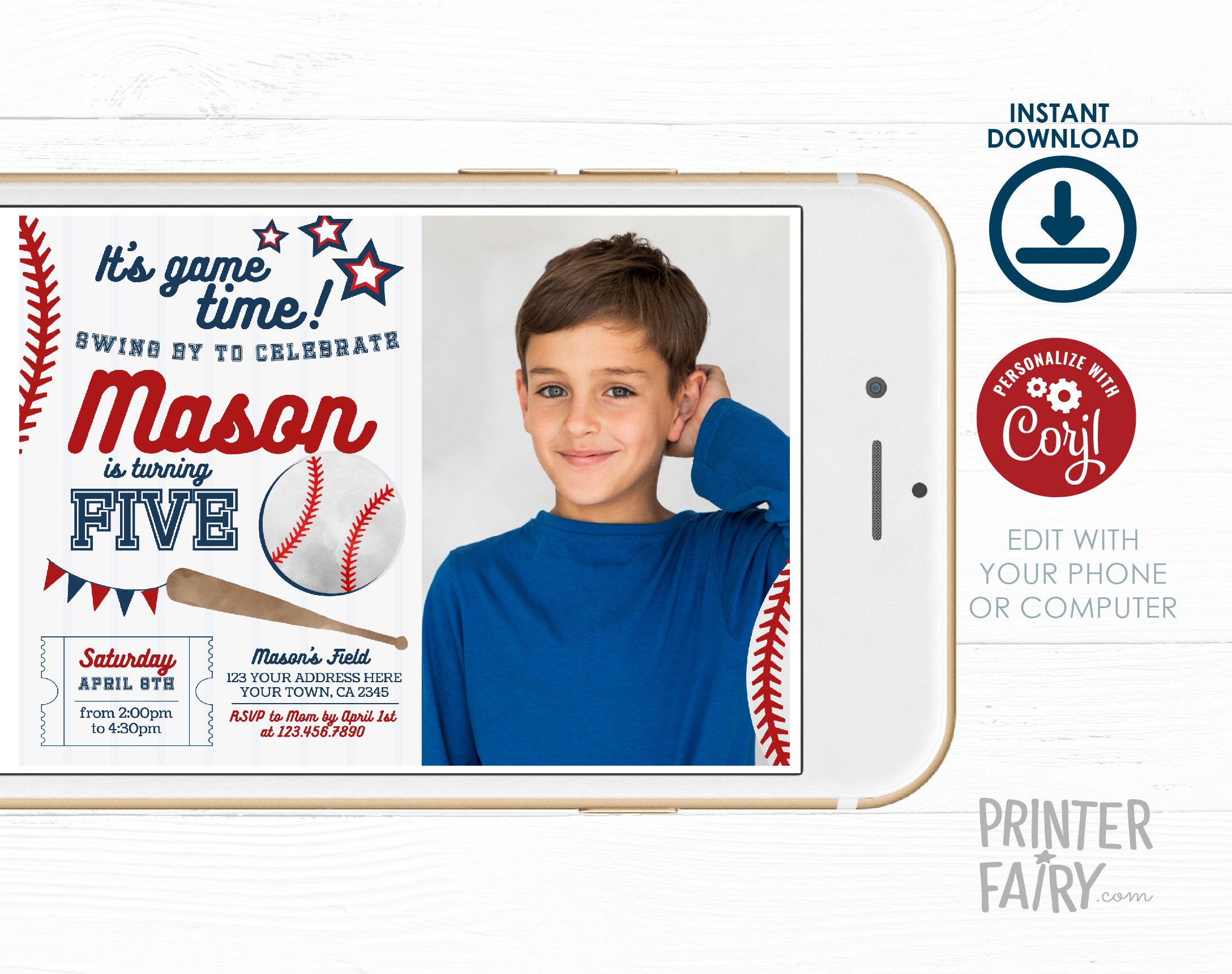 Editable Photo Baseball Birthday Invitation (Digital Download)