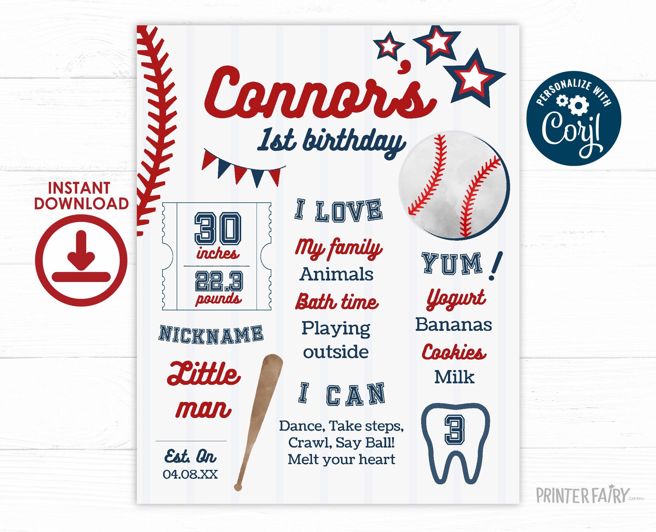 Baseball Birthday Milestones Board, Sports Party Decor (EDITABLE)