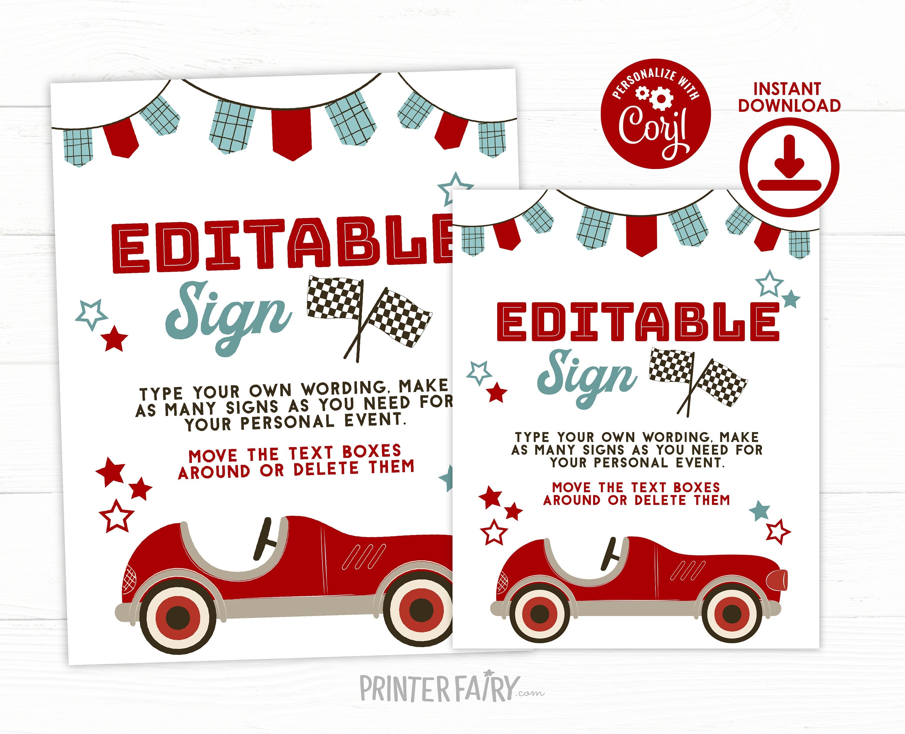 Race Car Birthday Sign, Editable Racing Party Decor (Digital Download)