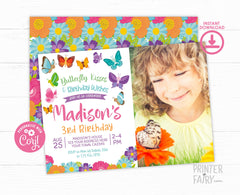 Butterfly Birthday Invitation, Spring Garden Party (EDITABLE, INSTANT DOWNLOAD)