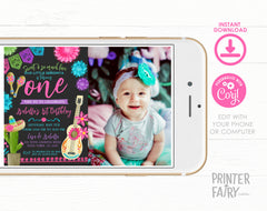 Fiesta First Birthday Invitation with Photo, Editable Cinco de Mayo (Digital Item)