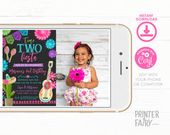 Fiesta Second Birthday Invitation with Photo, Editable Mexican Theme (Digital Download)