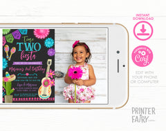 Fiesta Second Birthday Invitation with Photo, Editable Mexican Theme (Digital Download)