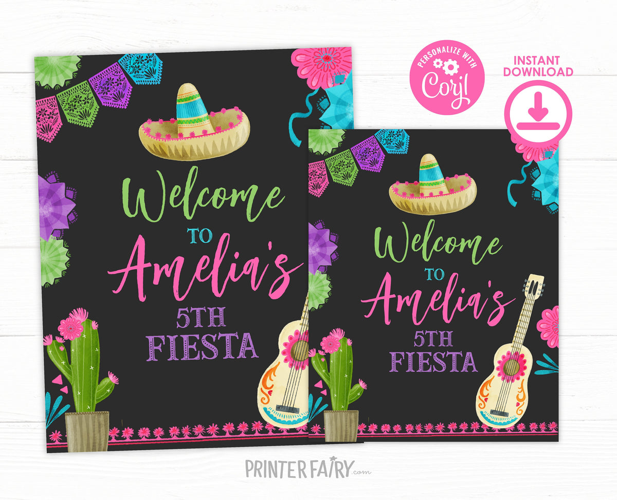Fiesta Birthday Welcome Sign, Editable Mexican Decor (Digital Item)