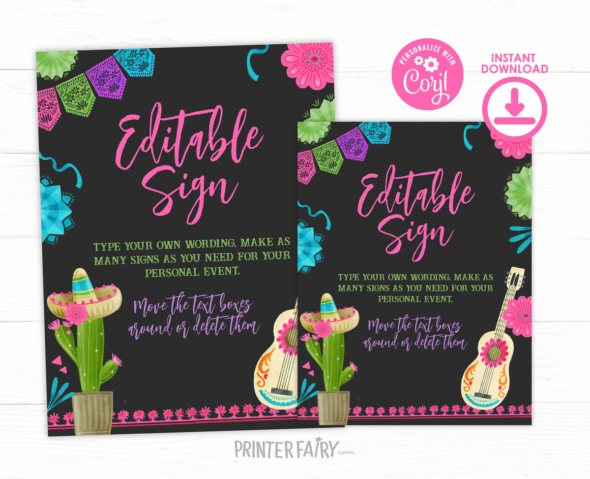 Fiesta Birthday Party Sign, Editable Mexican Decor (Digital Item)