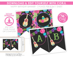 Editable Fiesta Birthday Banner, Mexican Theme (Digital Download)