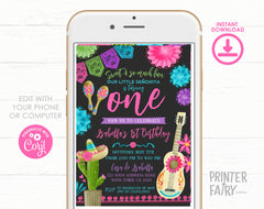 Mexican Fiesta First Birthday Party Invitation Editable Template INSTANT DOWNLOAD