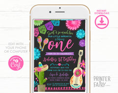 Mexican Fiesta First Birthday Party Invitation Editable Template INSTANT DOWNLOAD