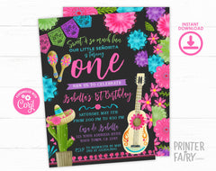 Mexican Fiesta First Birthday Party Invitation Editable Template INSTANT DOWNLOAD