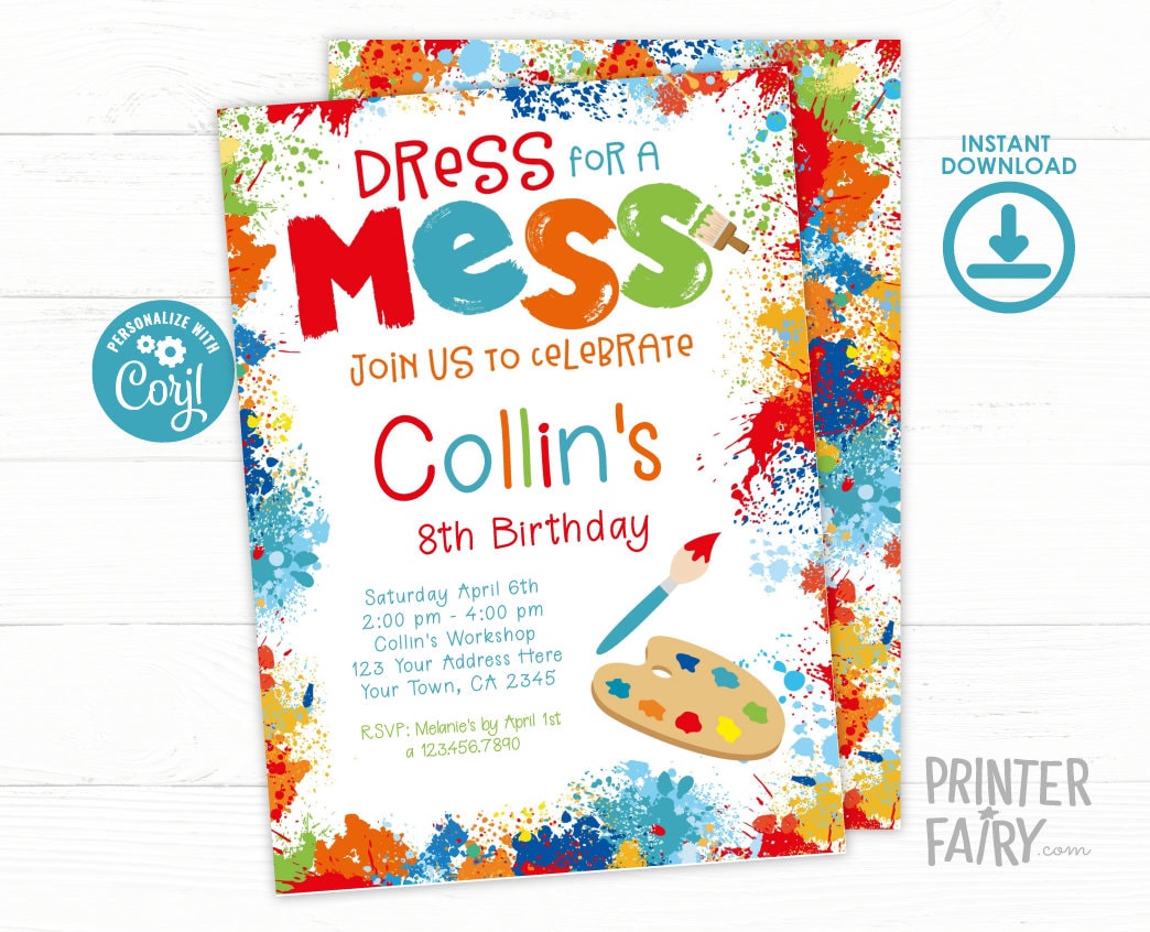 Editable Art Birthday Invitation Editable Template, Painting Party (Instant Download)