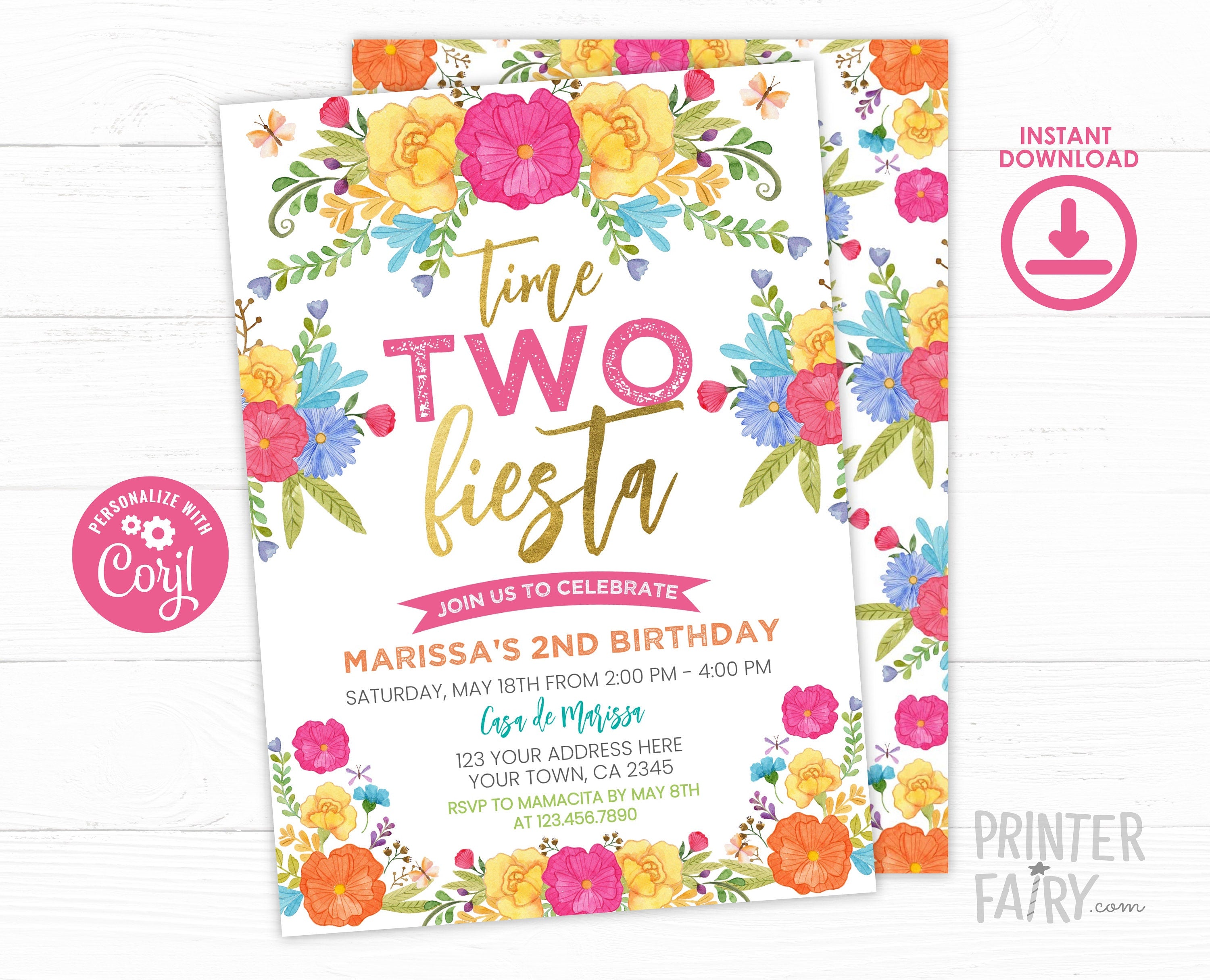 Fiesta Cinco de Mayo Birthday Invitation Editable for any age Template, Instant Download