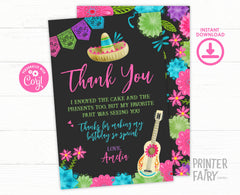 Editable Fiesta Birthday Thank You Card (Digital Download)