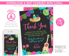 Editable Fiesta Birthday Thank You Card (Digital Download)