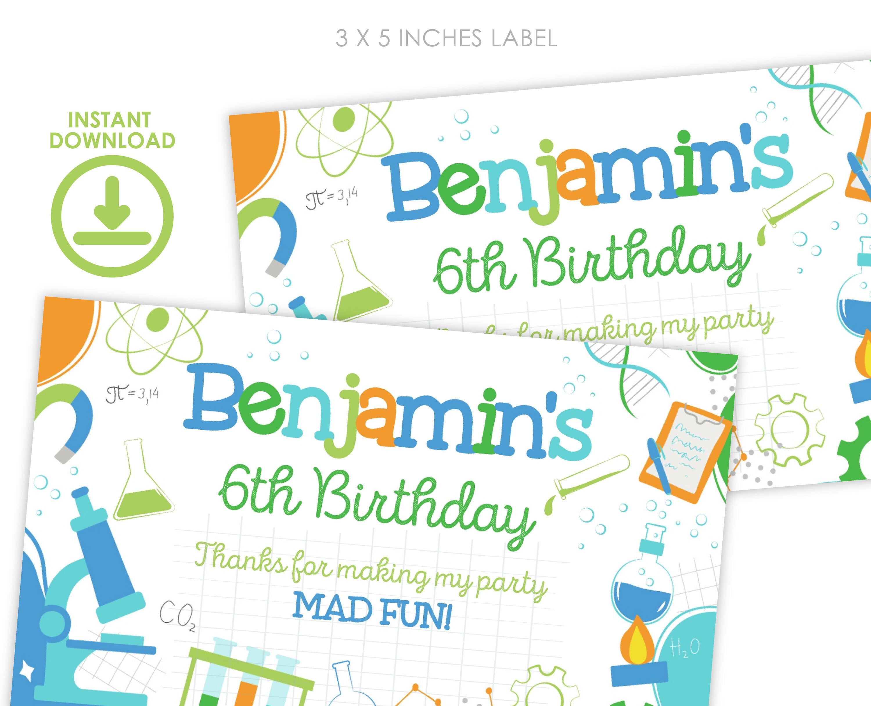 Science Birthday Party Gable Box Label, Editable (Digital)