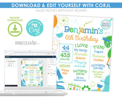 Editable Science Birthday Board, Party Milestones Sign (Digital Download)