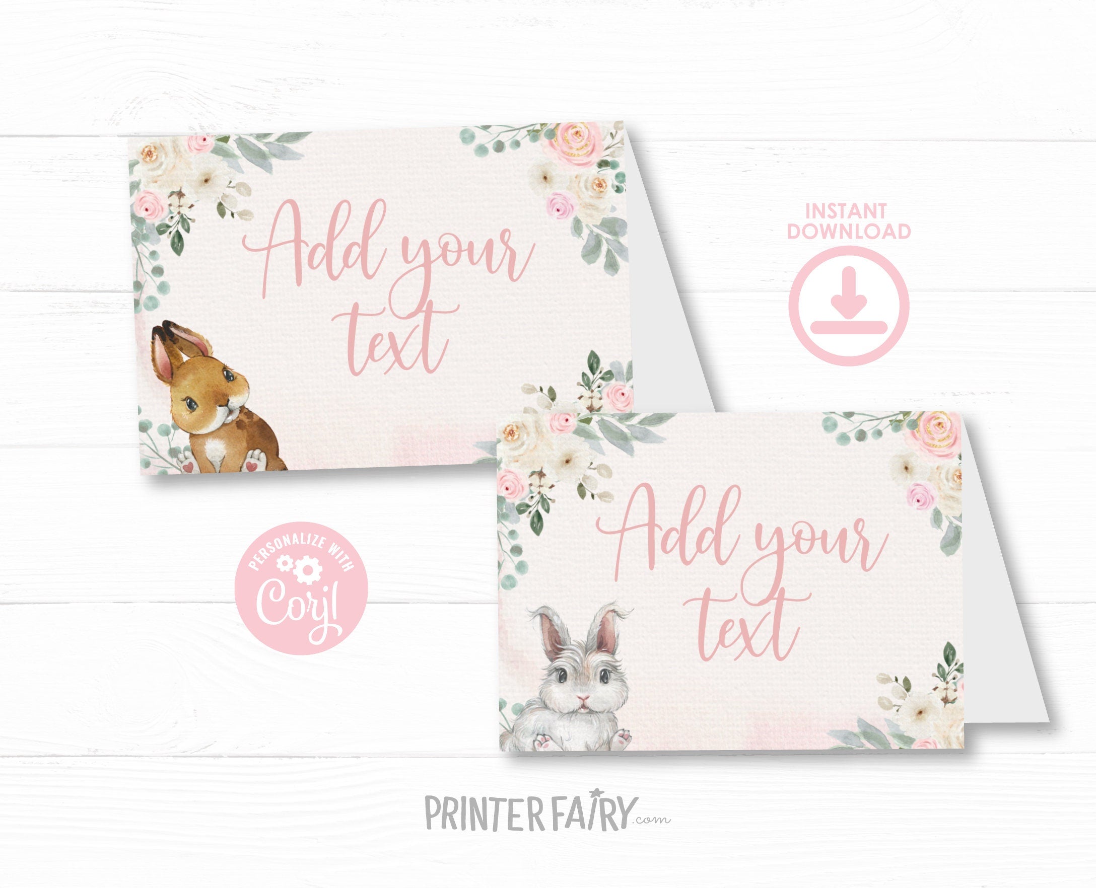 Bunny Party Buffet Food Tents Editable Template (Instant Download)