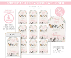 Bunny Party Favor Tag Editable Template, Floral Spring Party (INSTANT DOWNLOAD)