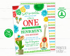 Editable Fiesta First Birthday Invitation, Mexican Theme (Digital Item)