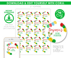 Mexican Fiesta Toppers, Editable TEMPLATE Label Stickers INSTANT DOWNLOAD