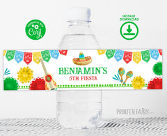 Editable Fiesta Birthday Water Bottle Labels, Mexican Party Decorations (Digital Download)