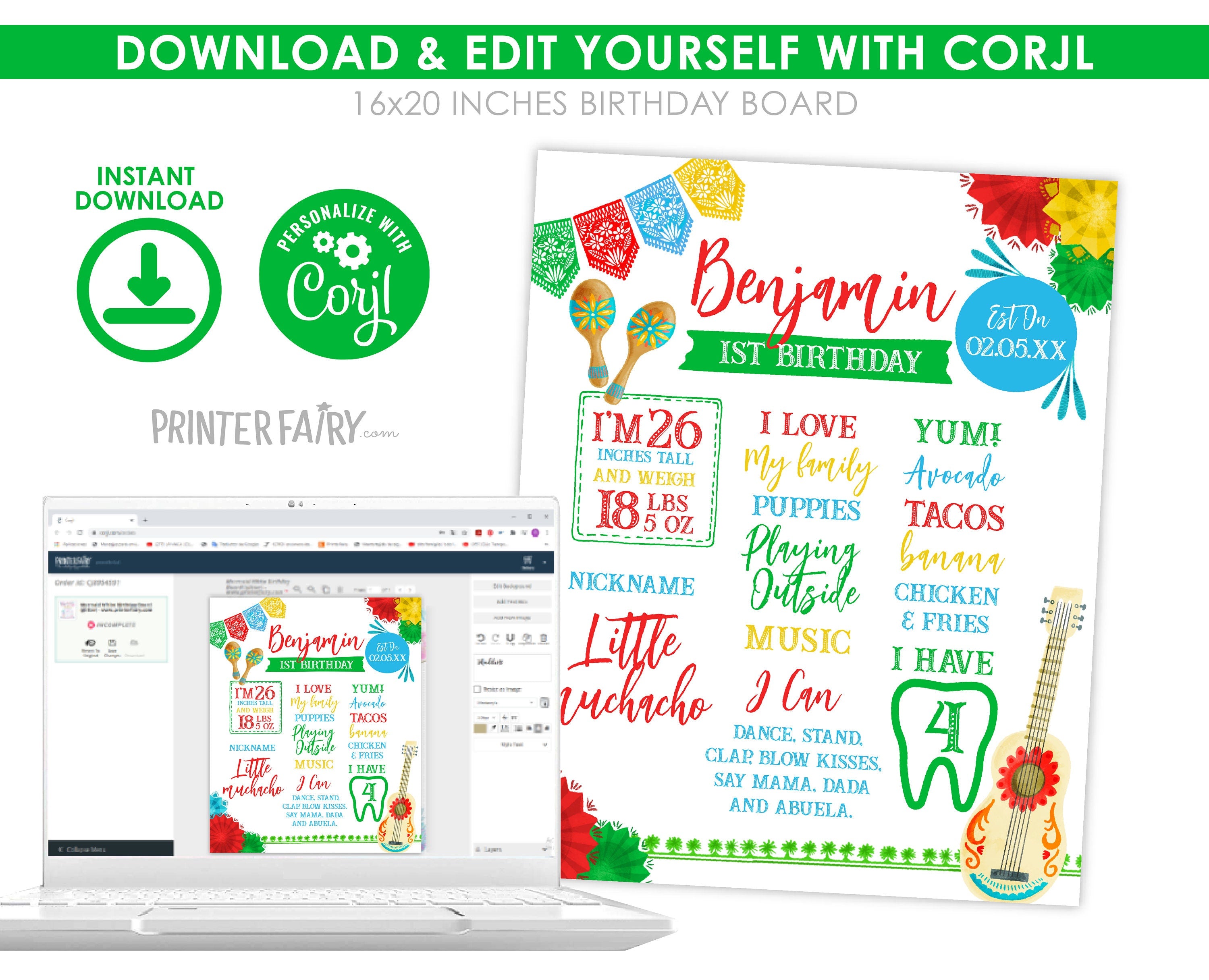 Editable Fiesta First Birthday Milestone Sign, Mexican Theme (Digital Download)