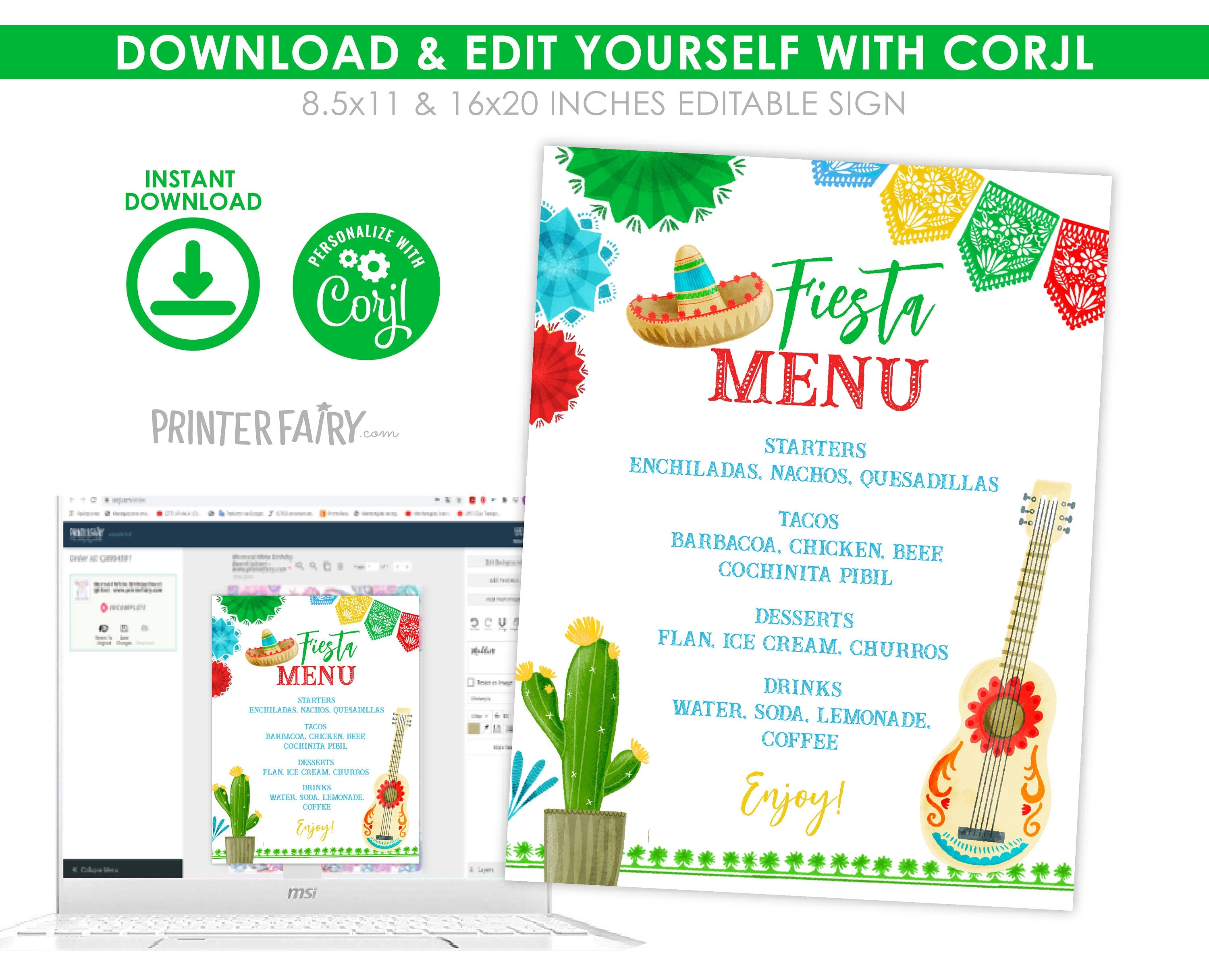 Cinco de Mayo Fiesta Editable Menu Sign Template, Instant Download