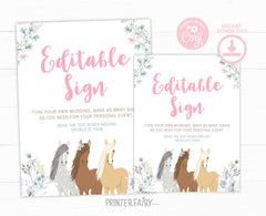 Floral Horse Birthday Sign, Editable Pony Party Decor (Digital Download)