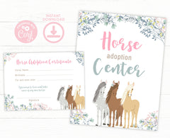 Floral Horse Adoption Pack, EDITABLE Certificate (Digital Download)
