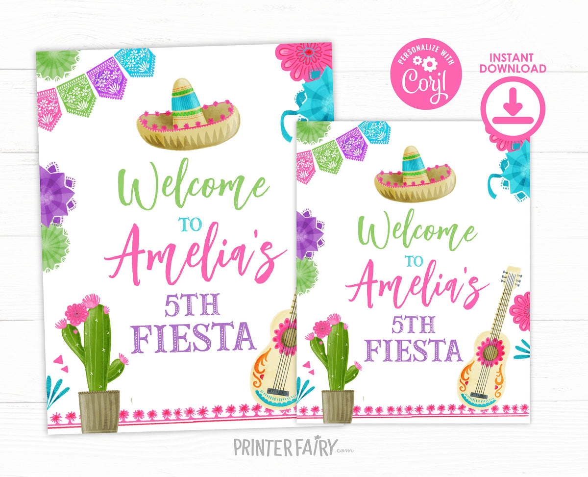 Editable Fiesta Birthday Welcome Sign, Mexican Theme (Digital Download)