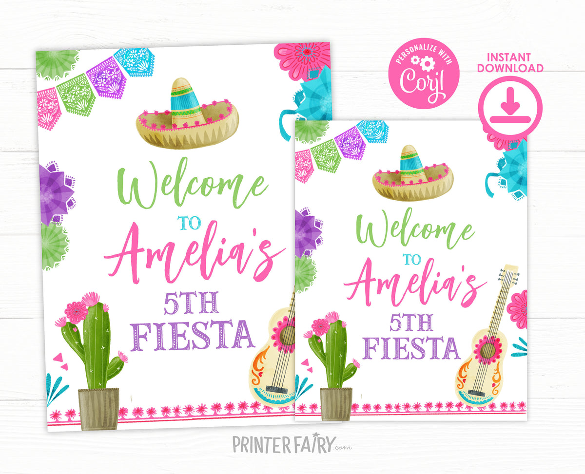 Editable Fiesta Birthday Welcome Sign, Mexican Theme (Digital Download)