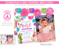 Editable Fiesta First Birthday Invitation with Photo (Digital Download)