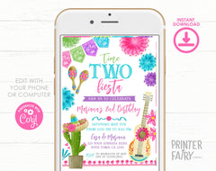 Cinco de Mayo 2nd Birthday Fiesta Invitation Editable Template, INSTANT DOWNLOAD