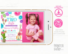 Fiesta Second Birthday Invitation with Photo, Editable Cinco de Mayo (Digital Item)
