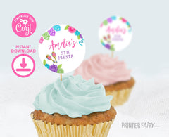 Fiesta Cinco de Mayo Party Toppers Round Tags Editable Templates, Instant Download