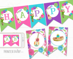 Fiesta Cinco de Mayo Birthday Party Banner Editable Template Decorations, Instant Download