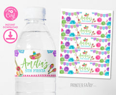 Cinco de Mayo Fiesta Party Water Bottle Label, Editable Template, Instant Download