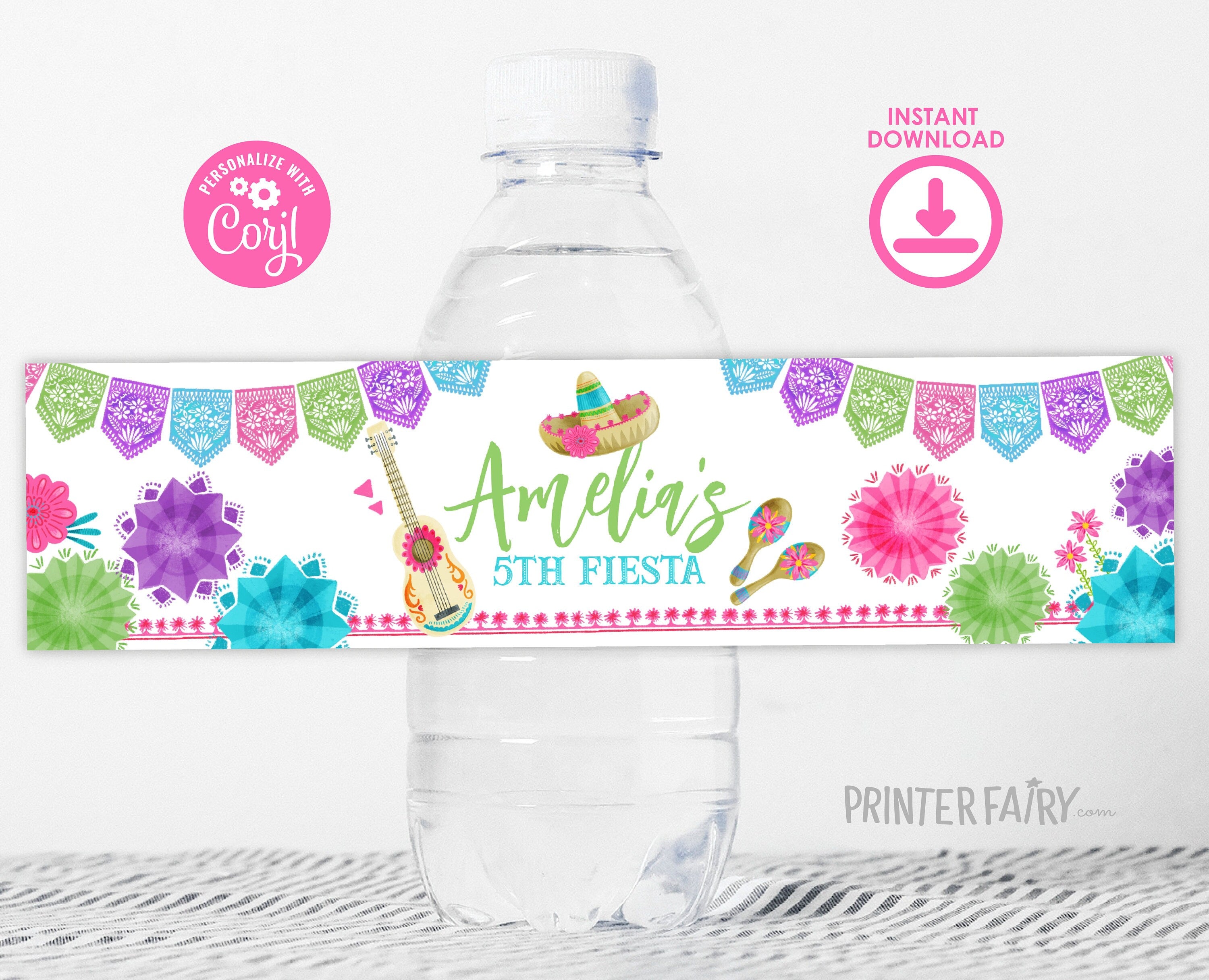 Cinco de Mayo Fiesta Party Water Bottle Label, Editable Template, Instant Download