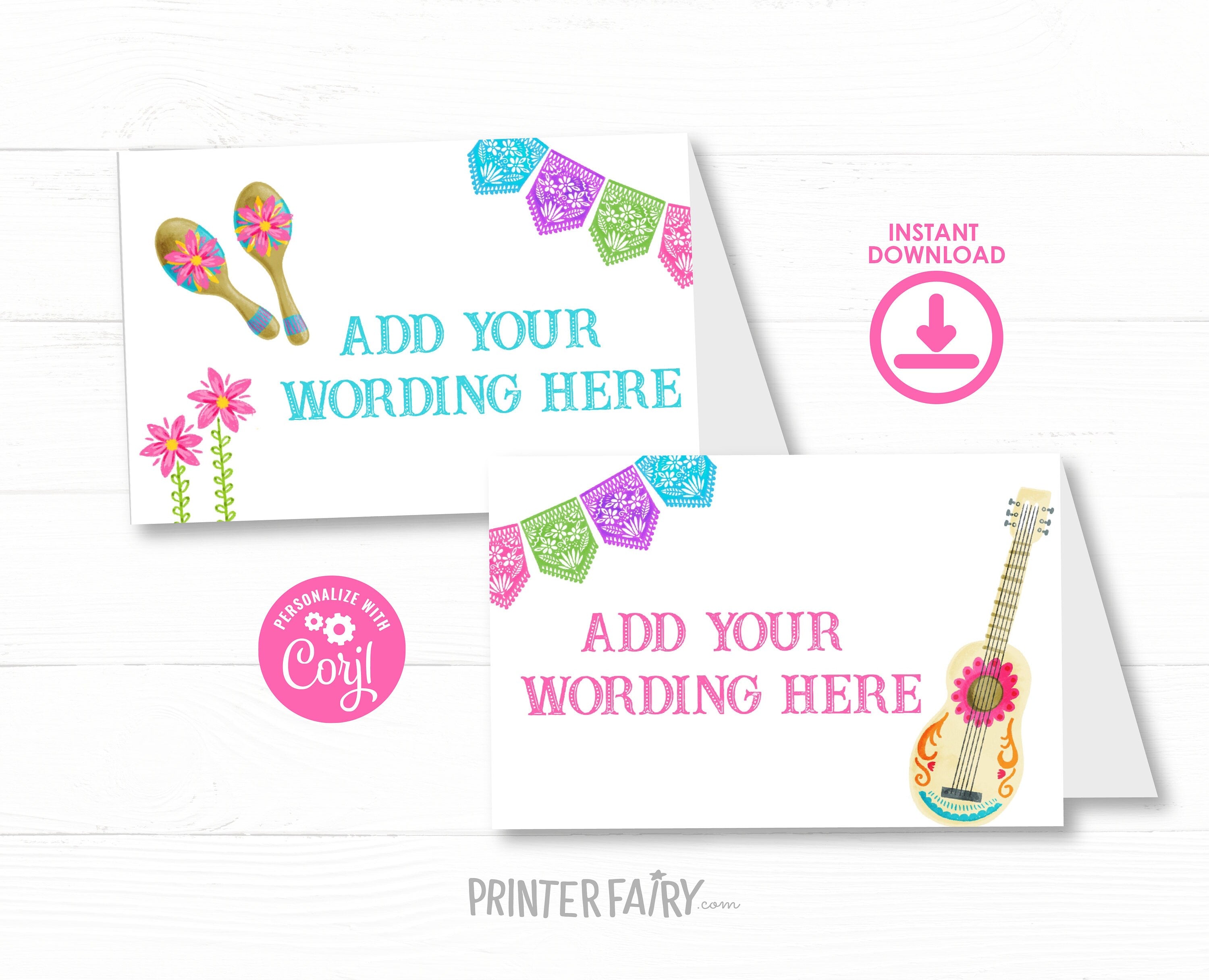 Fiesta Cinco de Mayo Food Cards, Instant Download