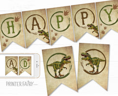 Dinosaur Birthday Party Banner, Editable Bunting Garland (Instant Download)