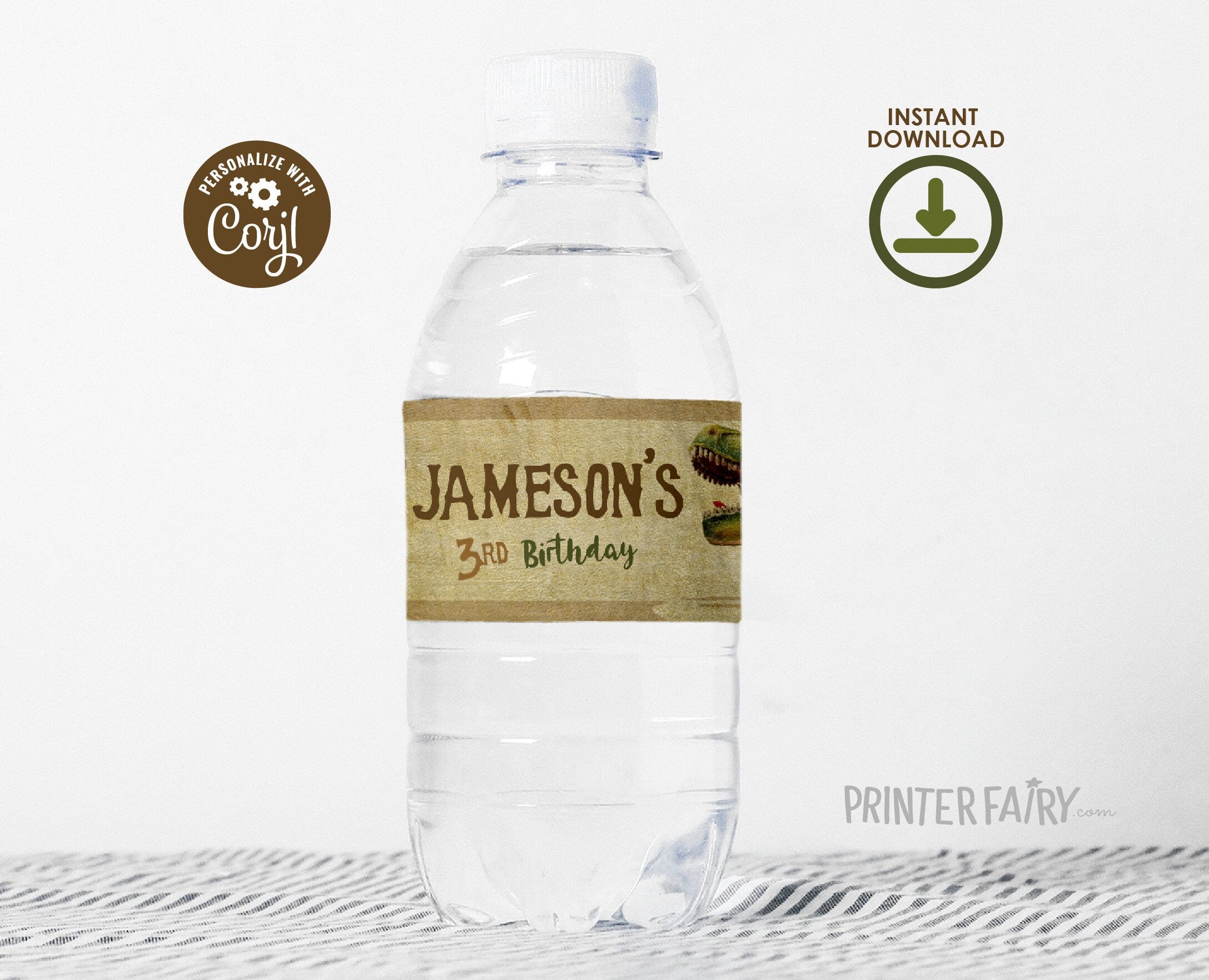Editable Dinosaur Birthday Water Bottle Label (Digital Download)