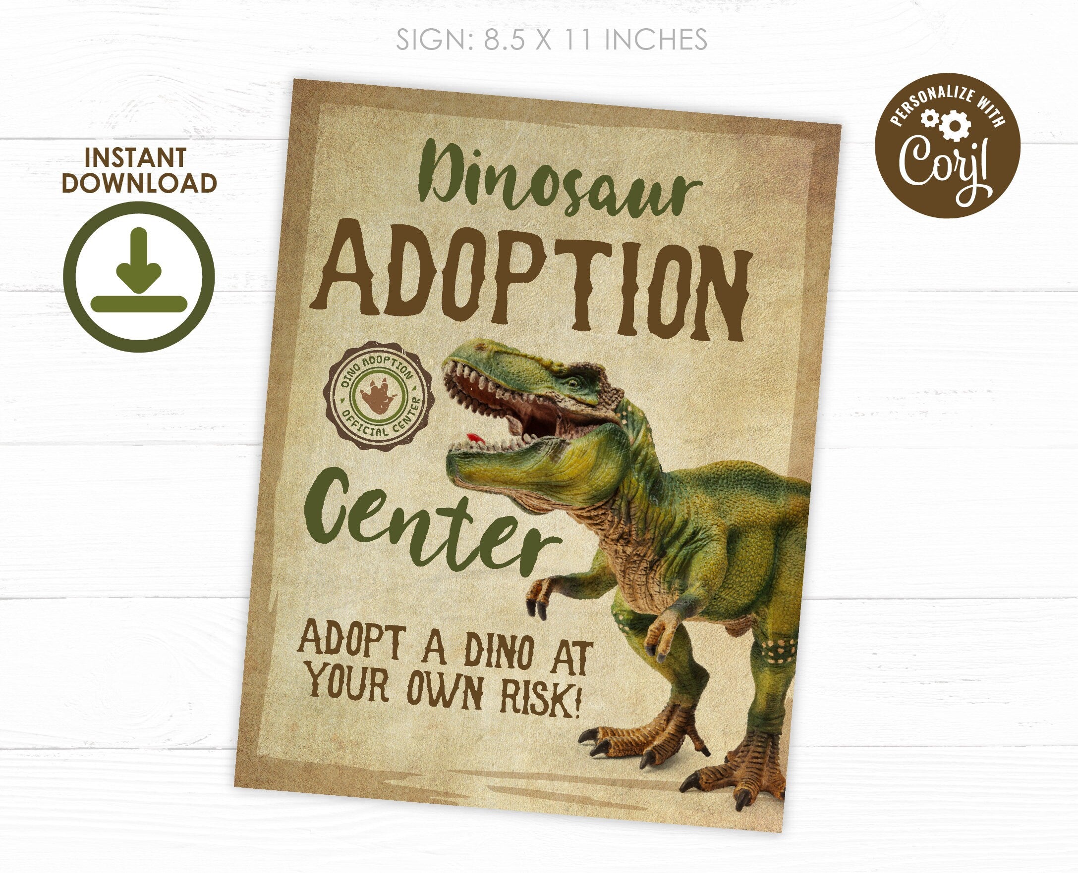 Editable Dinosaur Adoption Certificate, Party Printable (Instant Download)