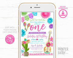 Fiesta First Birthday Party Invitation Editable Template, INSTANT DOWNLOAD