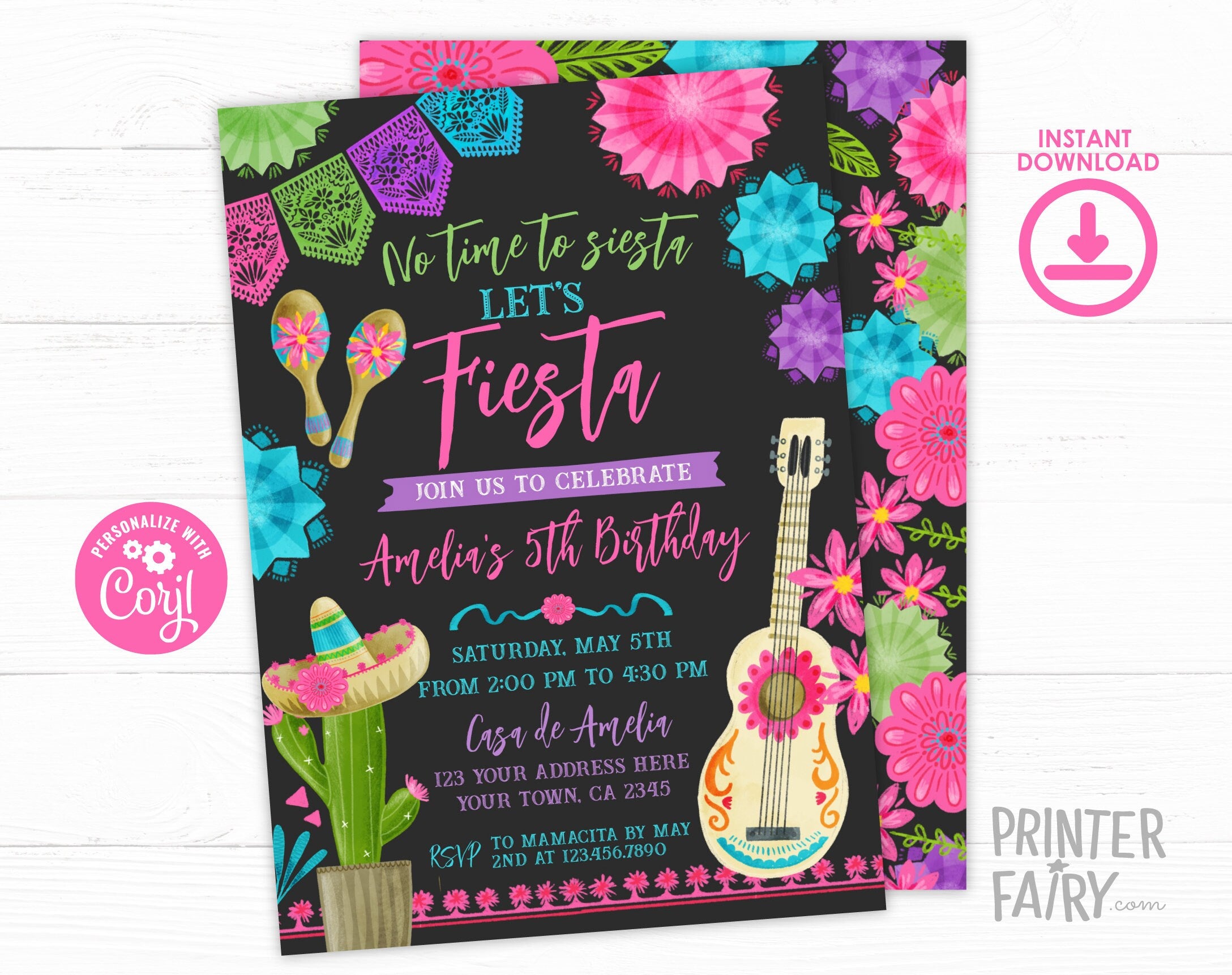 Mexican Fiesta Birthday Party Invitation EDITABLE Template for Any Age, INSTANT DOWNLOAD
