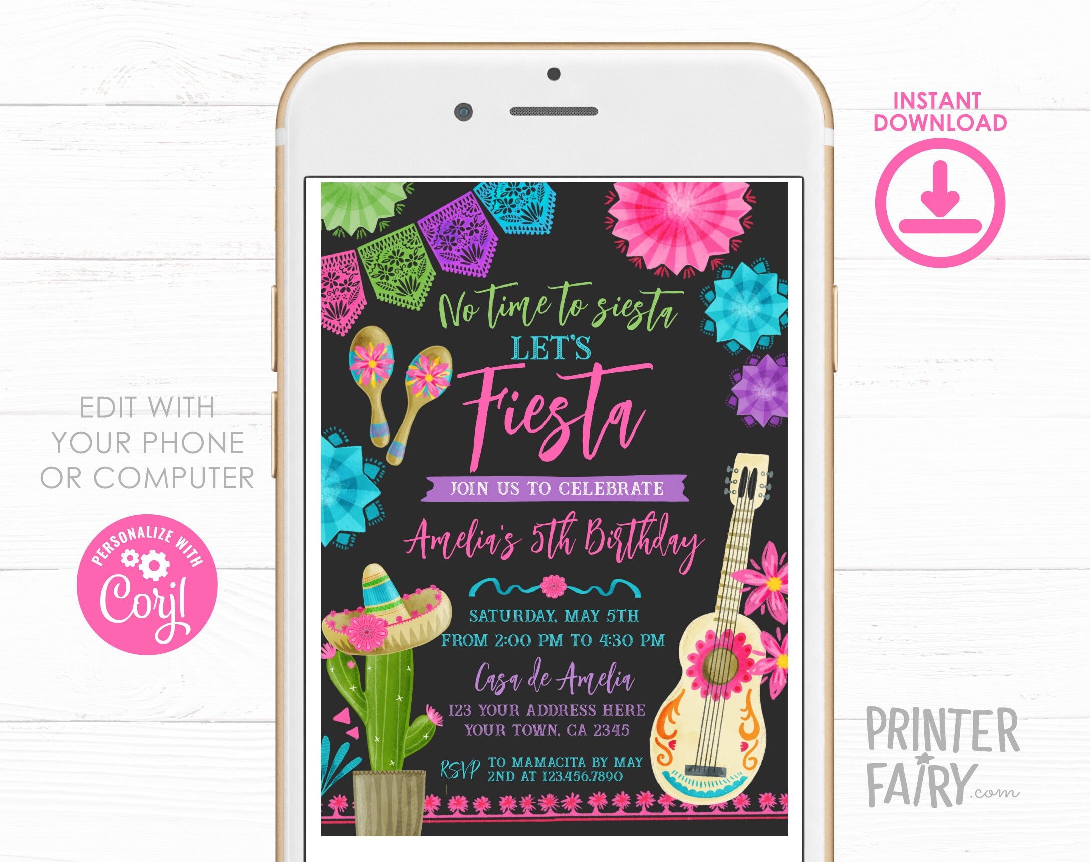 Mexican Fiesta Birthday Party Invitation EDITABLE Template for Any Age, INSTANT DOWNLOAD