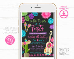 Mexican Fiesta Birthday Party Invitation EDITABLE Template for Any Age, INSTANT DOWNLOAD