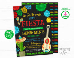 Editable Fiesta Birthday Invitation, Cinco de Mayo, Cactus (INSTANT DOWNLOAD)